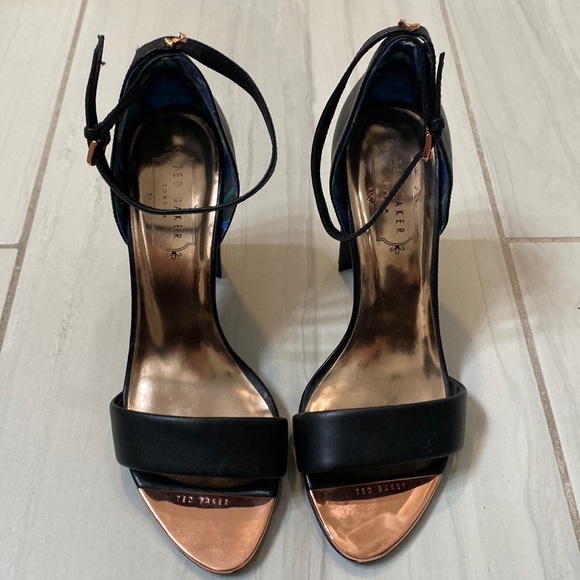 Ted Baker London Shoes - Ted Baker ankle strap block heel black with rose gold detail. Size 7.5